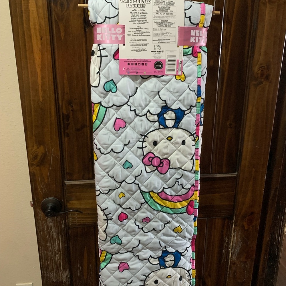 Hello Kitty Twin Quilted Blanket with Rainbows